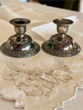 Silver-Tone Decorative Candle Holders by Oneida Silversmiths - Set of 2